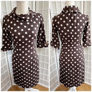 Vintage Brown & White Polka Dot Fitted Midi Dress